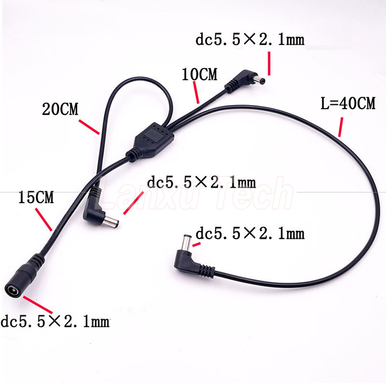 1 Female to 3 Angle Male Ways DC Splitter Power Extension Cable for CCTV Security Camera