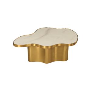 Wholesale Living Room Stainless Steel Central Coffee Table Bright Gold Satin Finish Natural white Marble Top Metal Legs from china suppliers