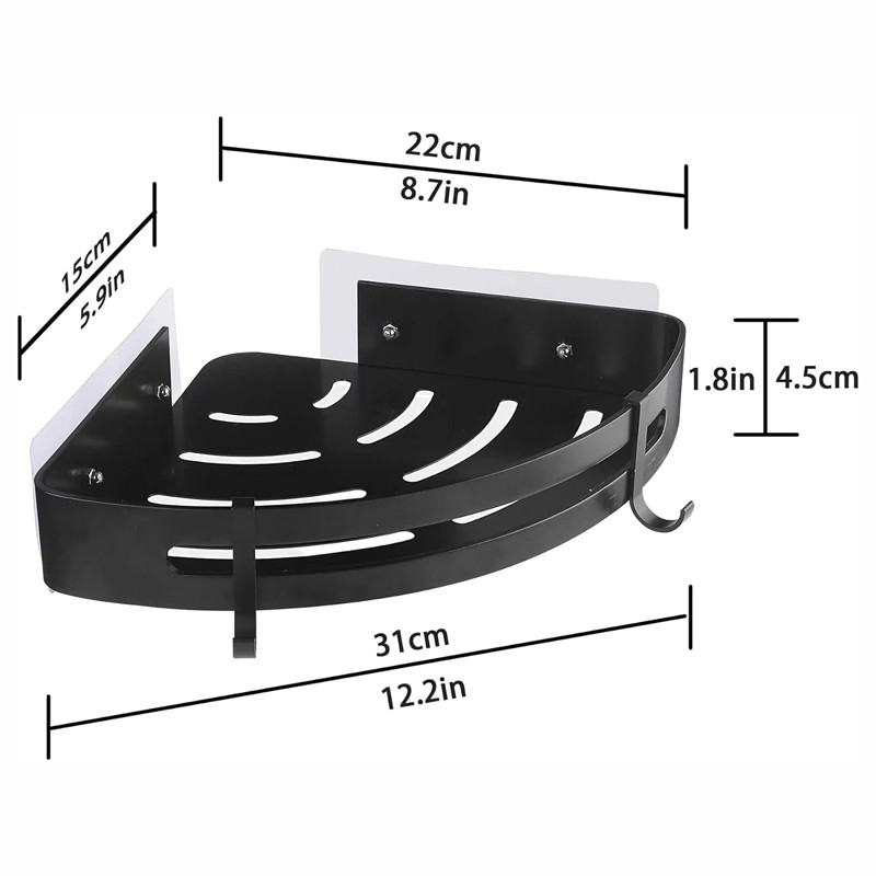 Black Wall Mounted Rustproof Corner Bathroom Shelf Corner Shower Caddy Basket Storage Bathshelf Organizer