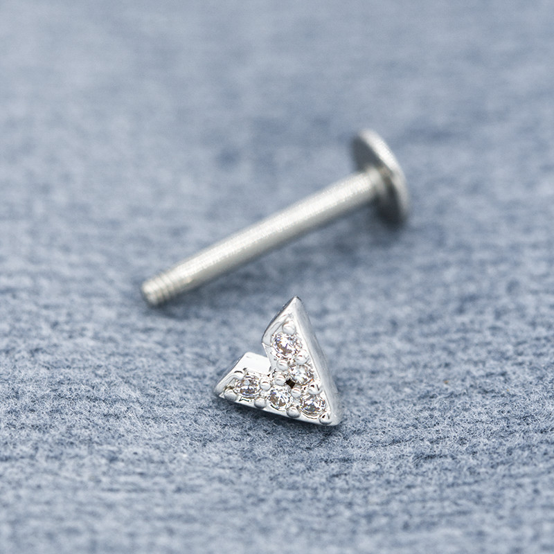 V Shape Crystal Gems Labret Back Earrings Surgical Steel 8mm