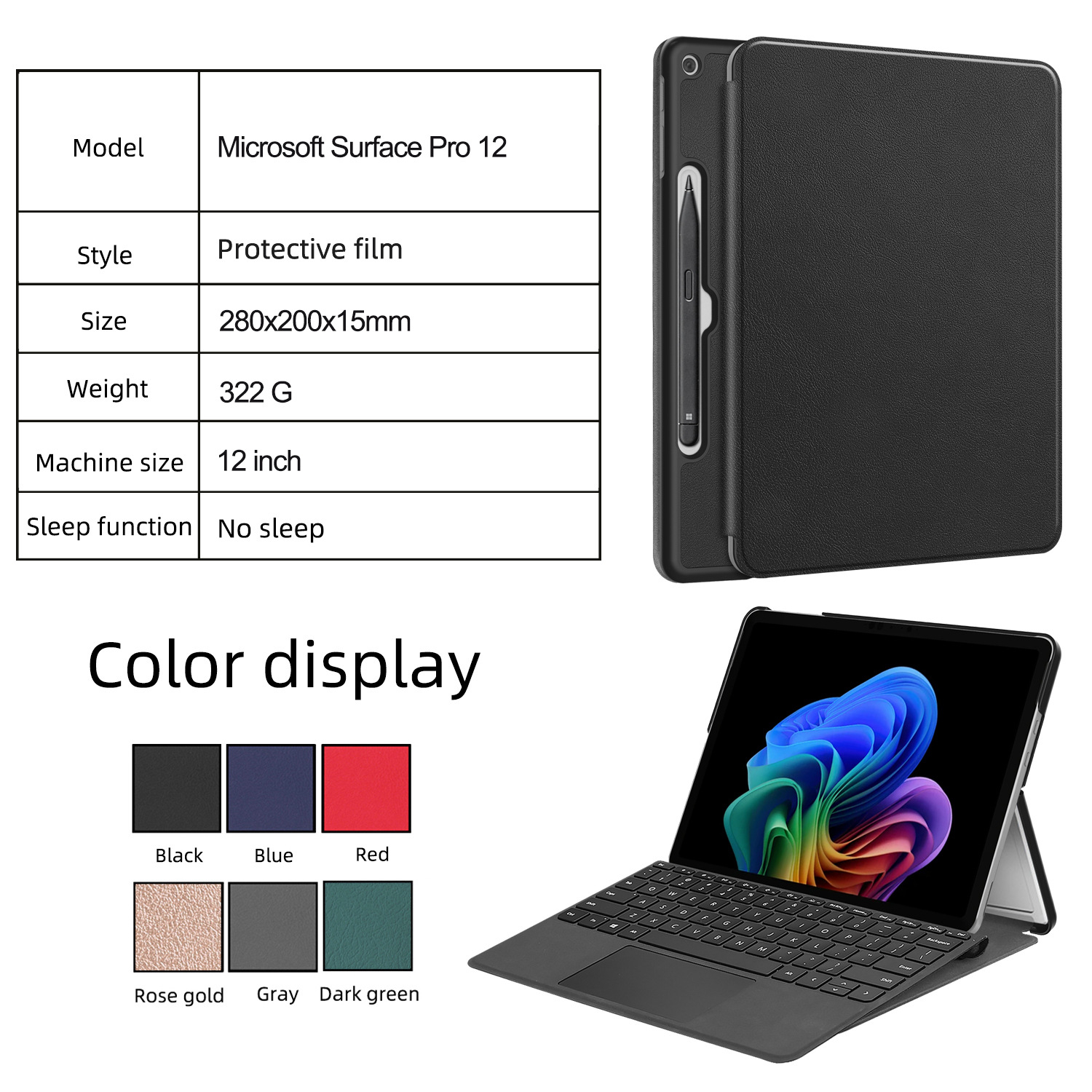 Custom Anti-Collision Leather Tablet Case for Microsoft Surface Pro 4 5 6 7 7+ 12.3 Inch Precise Cutouts Multi-Angle Stand