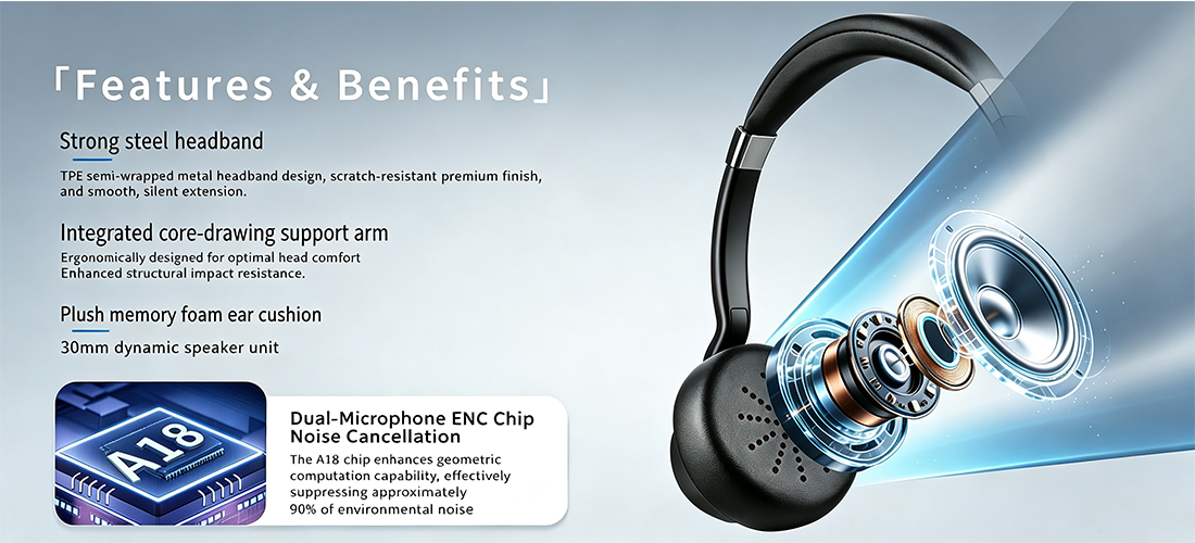 BT308 PRO Series Dual Mode Wireless Headset with Mic for PC and Mobile