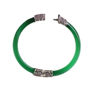 Wholesale Women Vintage Jewelry Sterling Silver Zirconia Bangle Bracelet (015741GREEN) from china suppliers