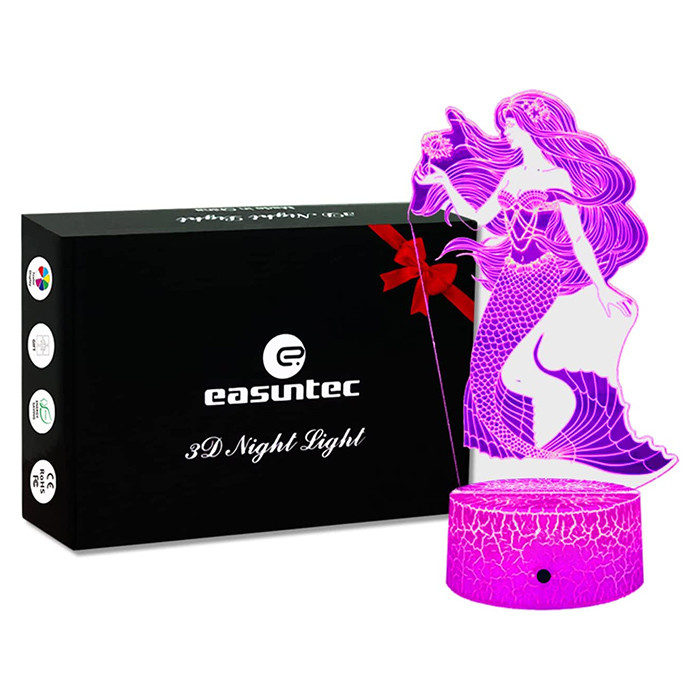 Portable Acrylic Mermaid 3D Lamp RGB LED 16 Colors Smart Touch