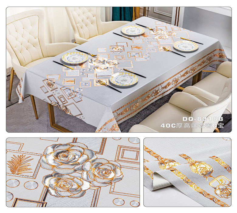 Silver Soft Touch Top Seller Customized Non Woven Printed Tablecloth Reusable PVC Wedding Tablecloth Roll