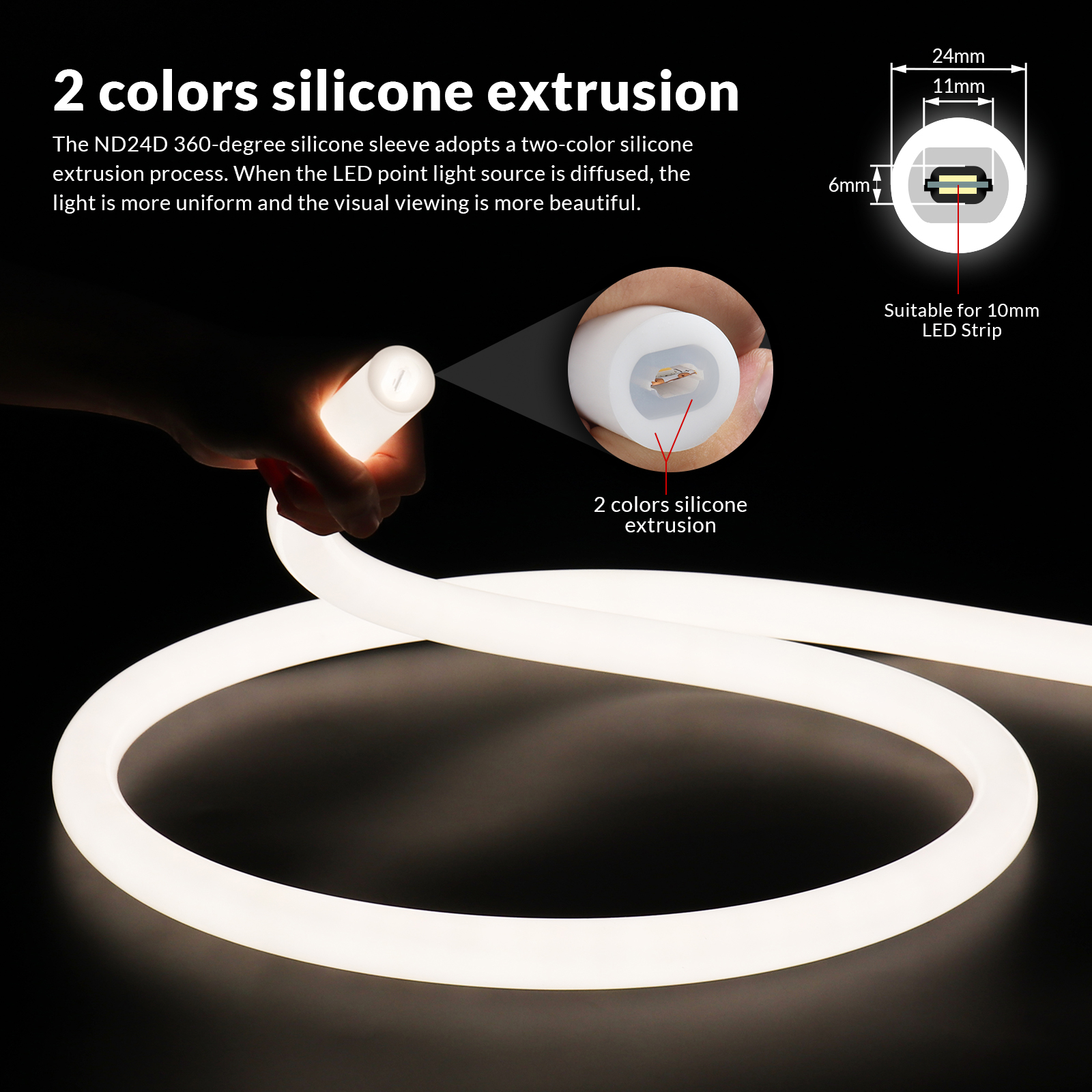 360 Silicone Neon Flex Diffuser Dimmable LED Strip Neon Light Diffuser