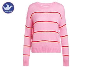 Wholesale Drop Shoulder Chunky Pink Pullover Sweater , Striped Sweater Womens Woll Mohair Jumper from china suppliers