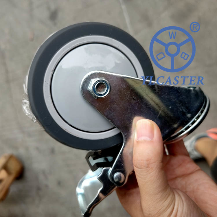 4 Inch Lockable Bolt Hole Type Soft TPR Castors Grey Wheel Trolley Casters