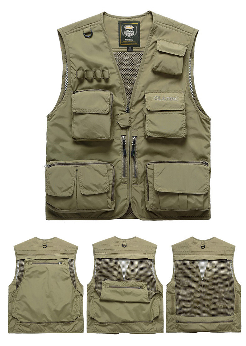 2022 Custom Printed Logo Fishing Hiking Tactical Outdoor Utility Multi Pocket Breathable Work Mesh Men's Vests