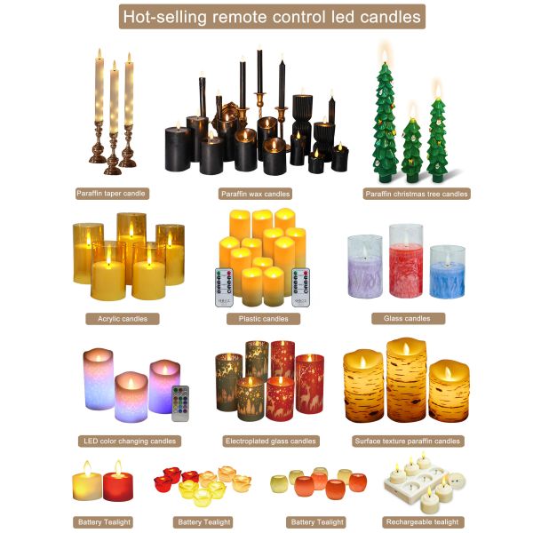 3D Flickering Flame LED Candle with Remote Control and Battery Operated for Wedding Decor