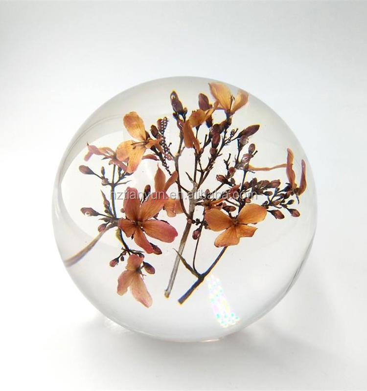 Dia80mm Dia90mm Flower Paperweight Clear Solid Epoxy Resin Sphere
