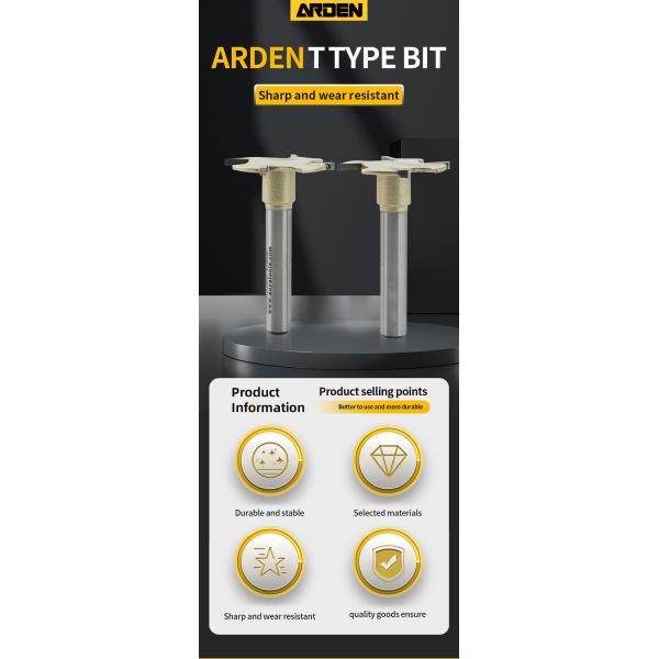 ARDEN 1610 Woodworking Router Bit Shank 1/2 1/4 Hard Alloy Drill Bit for Cutting Wooding T Type Slotting Cutter