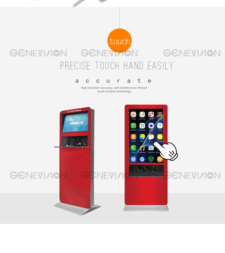 floor standing digital signage LCD ad player advertising and mobile phone charging station