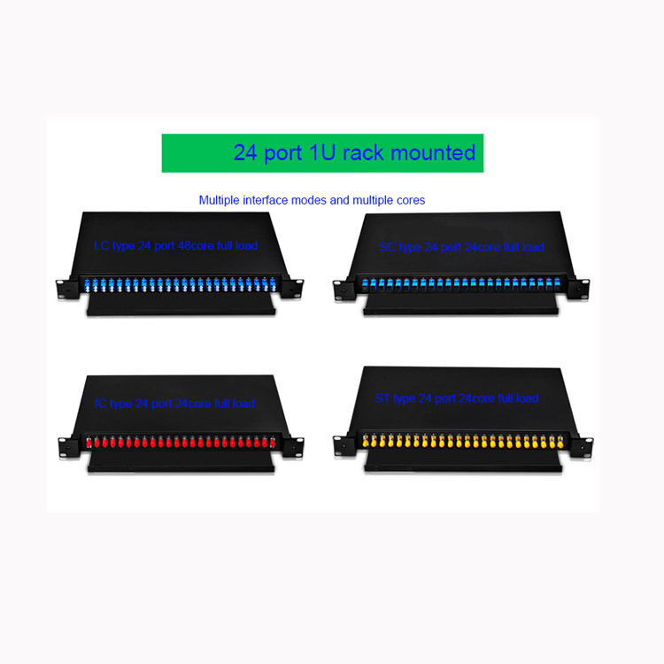 LC / SC / ST / FC Patch Panel Fiber Optic 24 Port 1U Black Standard Size