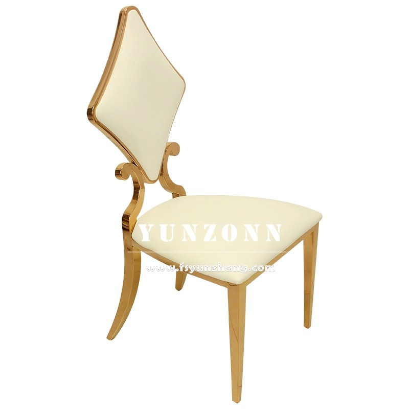 Elegant Gold Stainless Steel Dining Chair with Poker Diamond Design