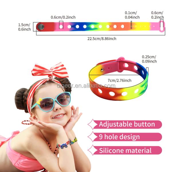 Customized Multi Color Silicone Wristband For Kids With Holes For Charms By Moulding