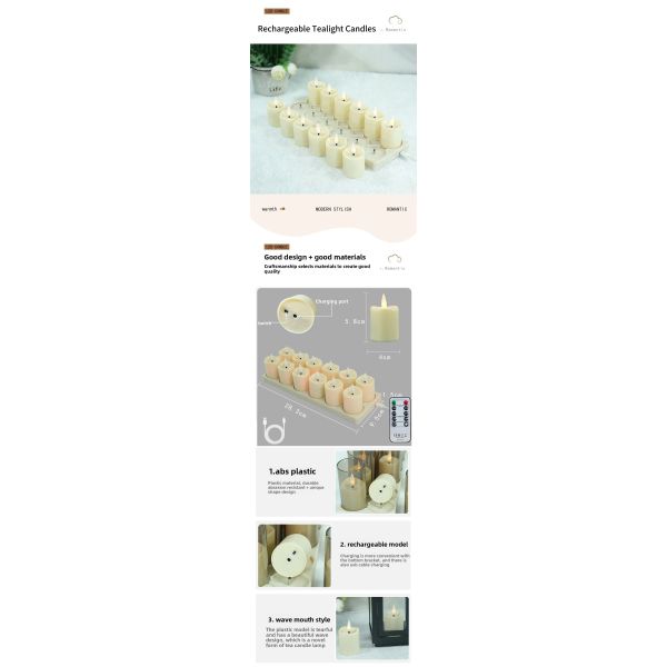 Wholesale Mini Plastic Rechargeable Remote Control Tealight LED Candle with Timer Function for Wedding Decor
