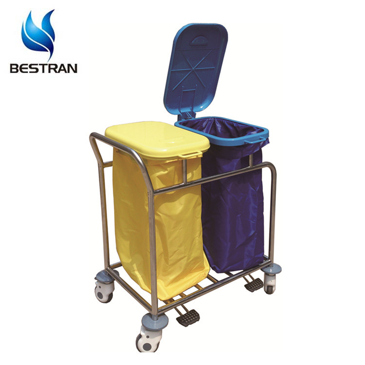 Stainless Steel Hospital Medical Linen Hamper Waterproof And Washable Bags Two Bins