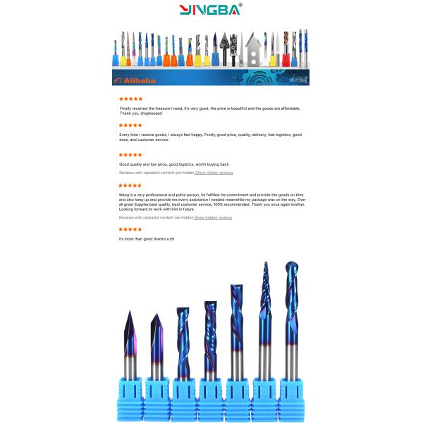 YingBa Tungsten Steel Nano Blue Coated 1/2 1/4 End Mill for Woodworking Tool Sets Manufacturing Production Milling Cutter