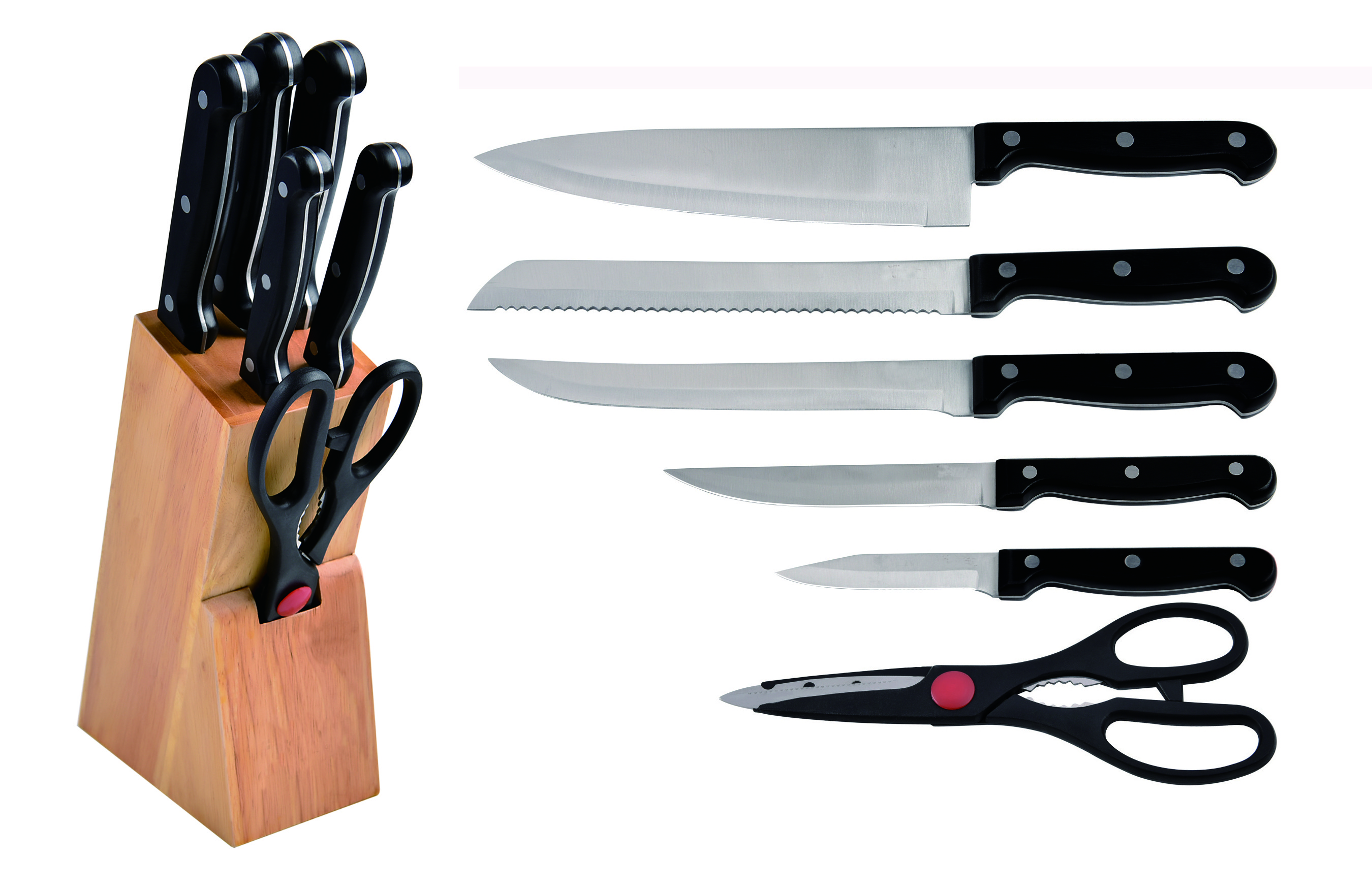 Kitchen knife set with PP Handle Black Color in wood block Gift Product