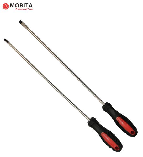 Long Reach Screwdrivers 2 Pack Pozidriv And Flat Head Magnetic Tips Ergonomic