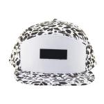 Fashion Allover Print 5 Panel Camp Caps With Leather Patch Embossed Logo On