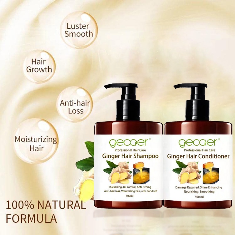 All Hair Types Anti-hair Loss Organic Hair Care Set with Ginger Shampoo and Conditioner