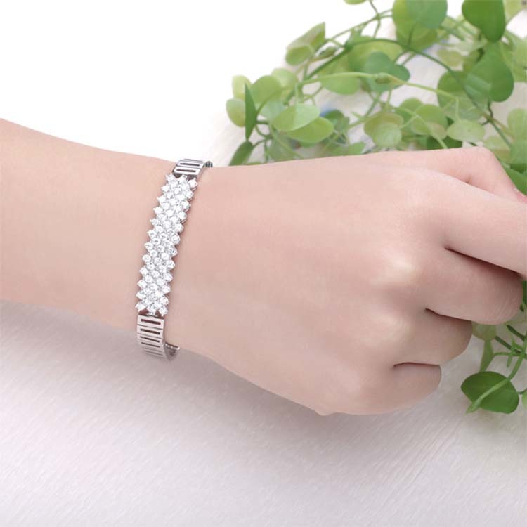 925 Silver Silver Link Bracelet Clear Cubic Zircon Tennis Bracelet (YAQS005)
