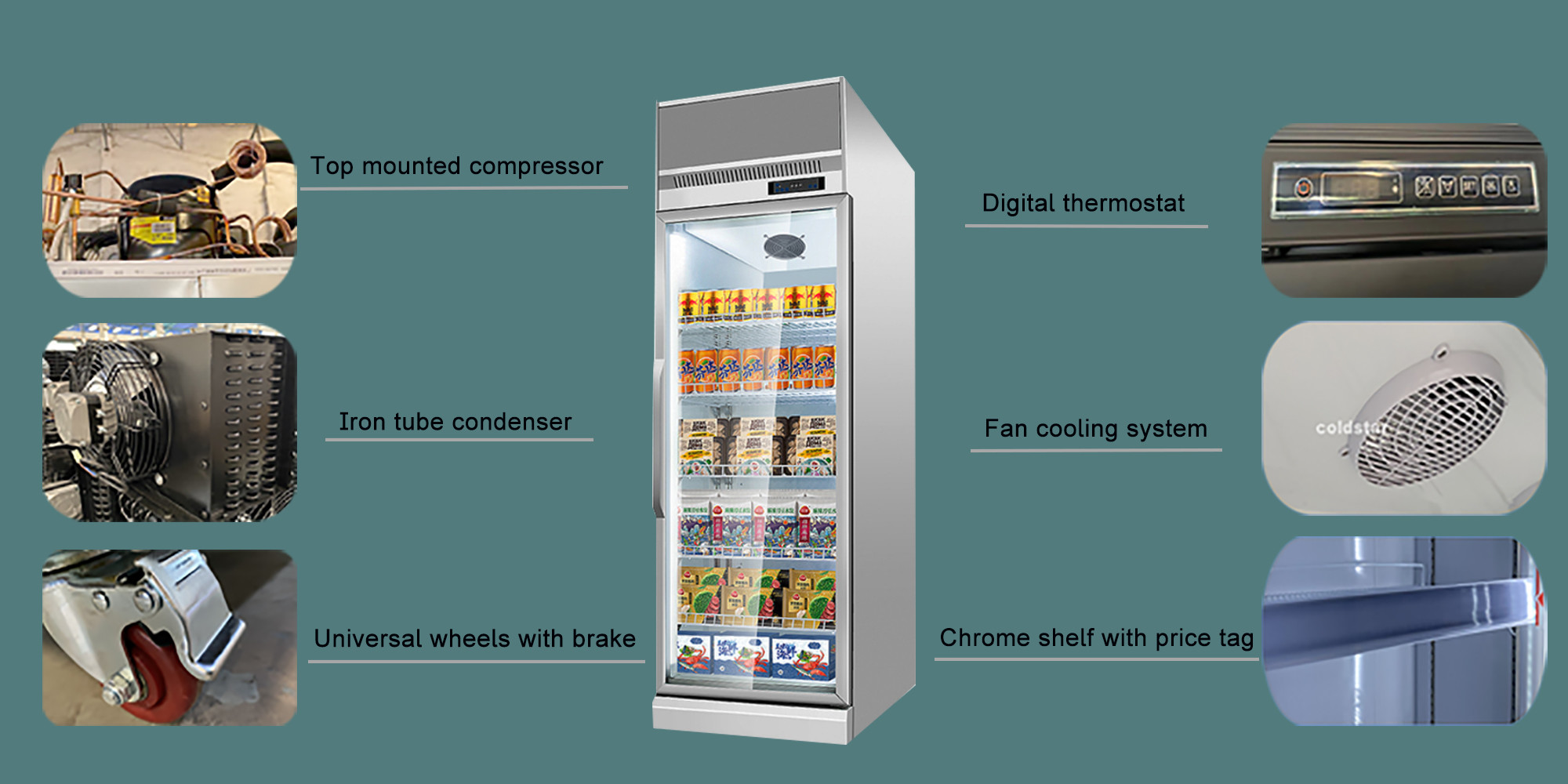 Commercial Plug In Upright Cooler And Freezer Glass Door Display Showcase