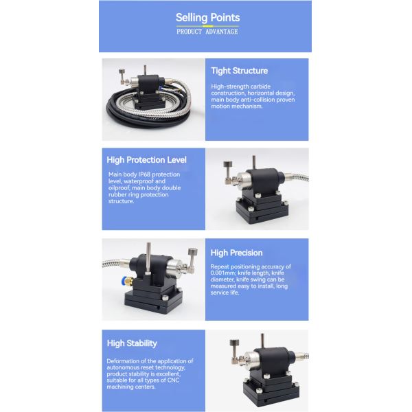 CNC Machining Centers 5-direction Tool Setter Measurement Detection XYZ Axis Sensor with 4 Wires and 2 Sets of signal Outputs