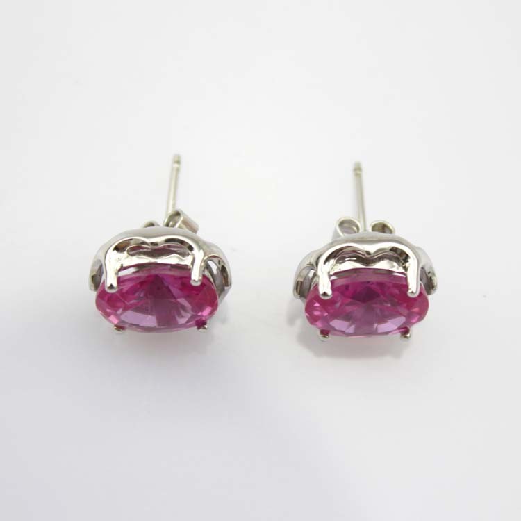 925 Silver Jewelry 8mmx10mm Oval Dome Purple Cubic Zircon Earrings(PSJ0434)