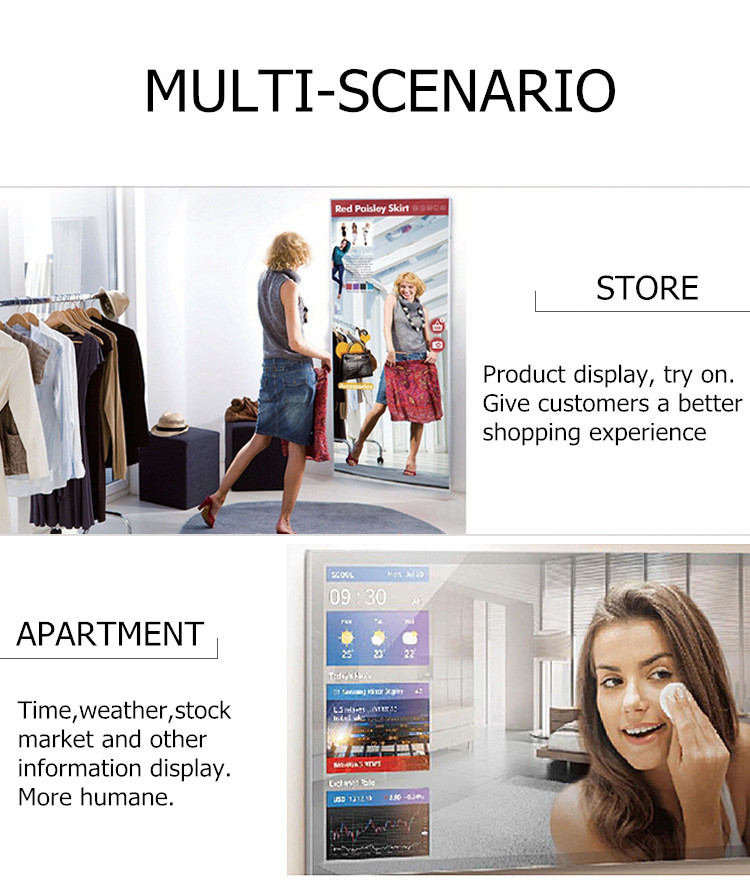 Wall Mounted Android Wifi Smart Magic Mirror Fitness Digital Signage 50inch