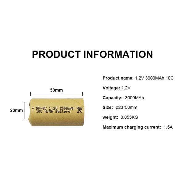 500 Cycle Nimh Sc Battery 3000mah 1.2v Rechargeable Battery Pack