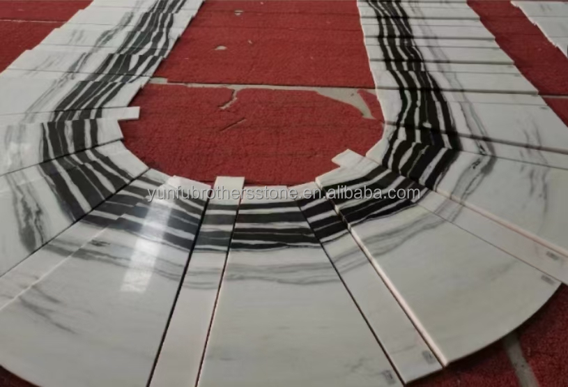 Polished Step Stairs Boards in Modern Panda White Marble for Home and Hotel Design