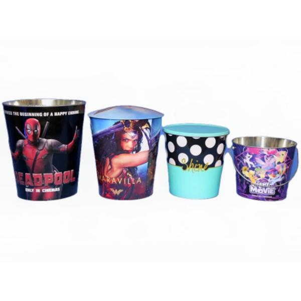 DADI Custom Printing Tinplate Metal Popcorn Bucket Tin With Lid and Handle
