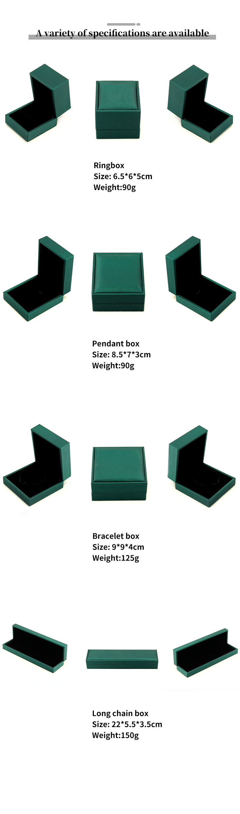 Custom Luxury Velvet Jewelry Packaging Box Green PU Leather Necklace and Ring Hanhong