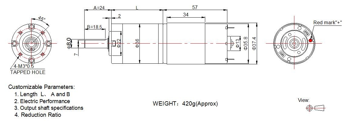 High torque 12v 24v dc planetary gear motor 36mm diameter RS-555 dc geared motor