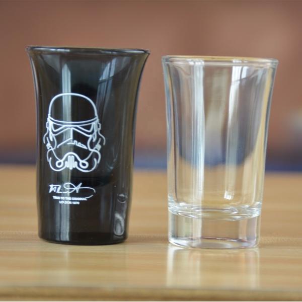 Logo Printed Clear Unique Shot Glasses With Color Decal