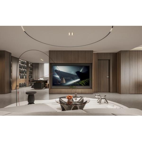 Vertical Wood Grain Stainless Steel TV Cabinet with Open Shelving