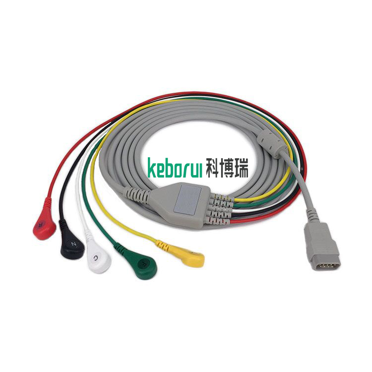 DB9 One Piece 5 Leads EKG ECG Patient Cables 9 Pin TPU AHA IEC ECG Cable