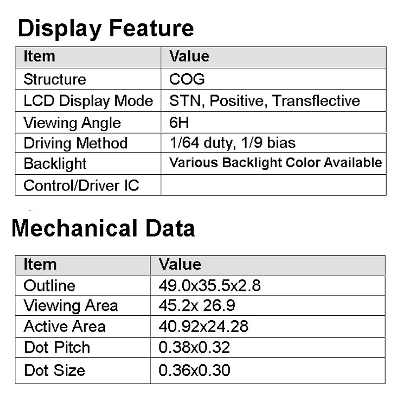 Graphic 128X64 COG LCD Module ST7565R Positive Gray Reflective