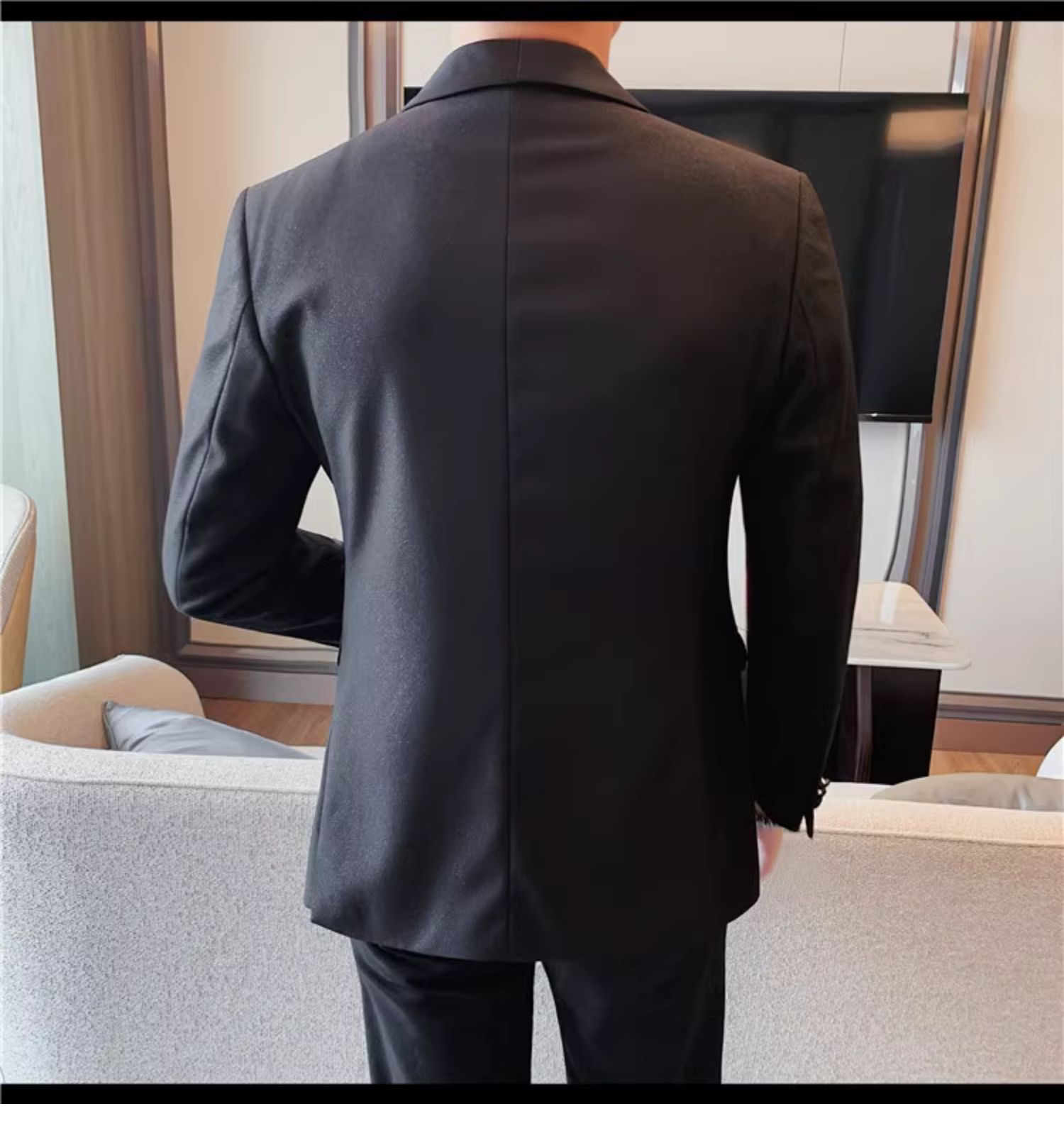 end Business Formal Dress Suit Blazer Jacket in Black Leather Fabric for Men's Attire