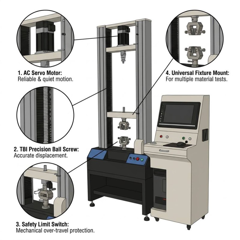 Precision Servo Motor Control HUAKAI HK-303A Tensile Testing Machine Temperature Chamber 800mm Maximum Space for Plastic Rubber