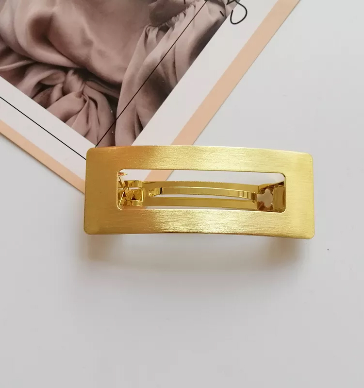 Golden Silver Metal Spring Hair Clips Women Girls Fashion Square Bobby Pin 8x3cm