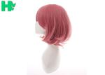 Short Pink Synthetic Cosplay Wigs 14 Inch Straight Heat Resistant
