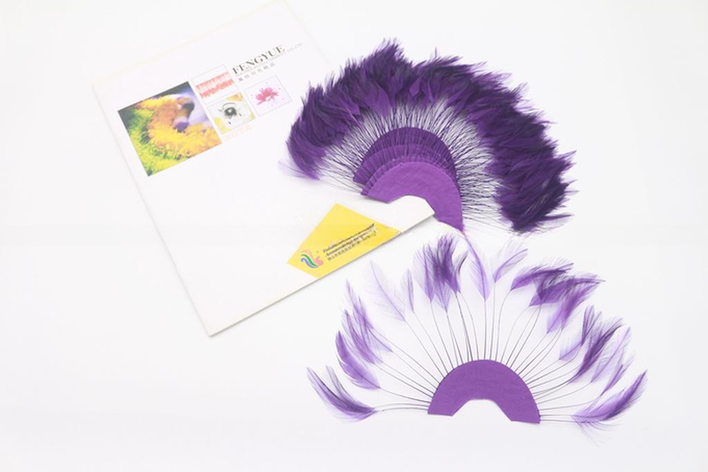 Stripped Heckle Feather Fan , Goose Hand Held Feather Fans For Decoration