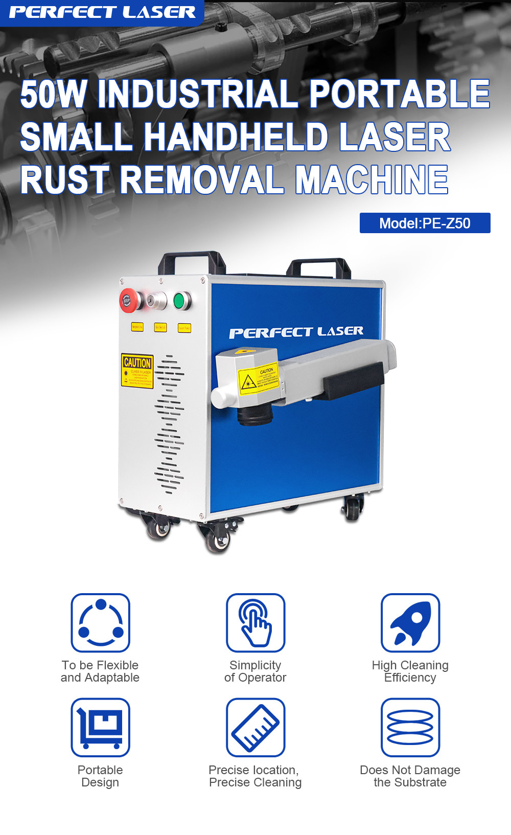 50W Automatic Laser Rust Removal Machine Metal Portable Laser Derusting Cleaner