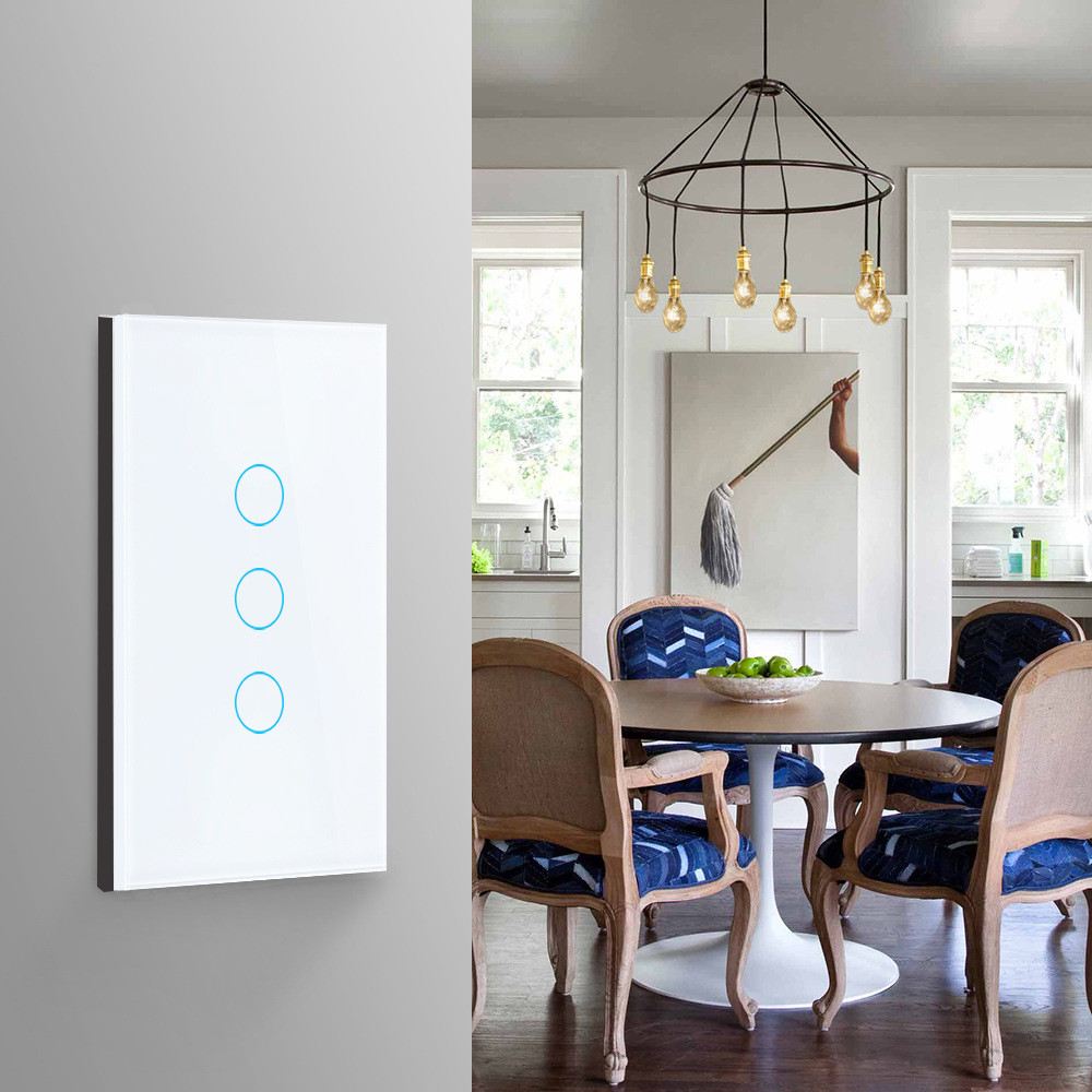 Tuya US standard 3gang APP Control Glass Touch Operated Smart Wifi Light Dimmer Switch