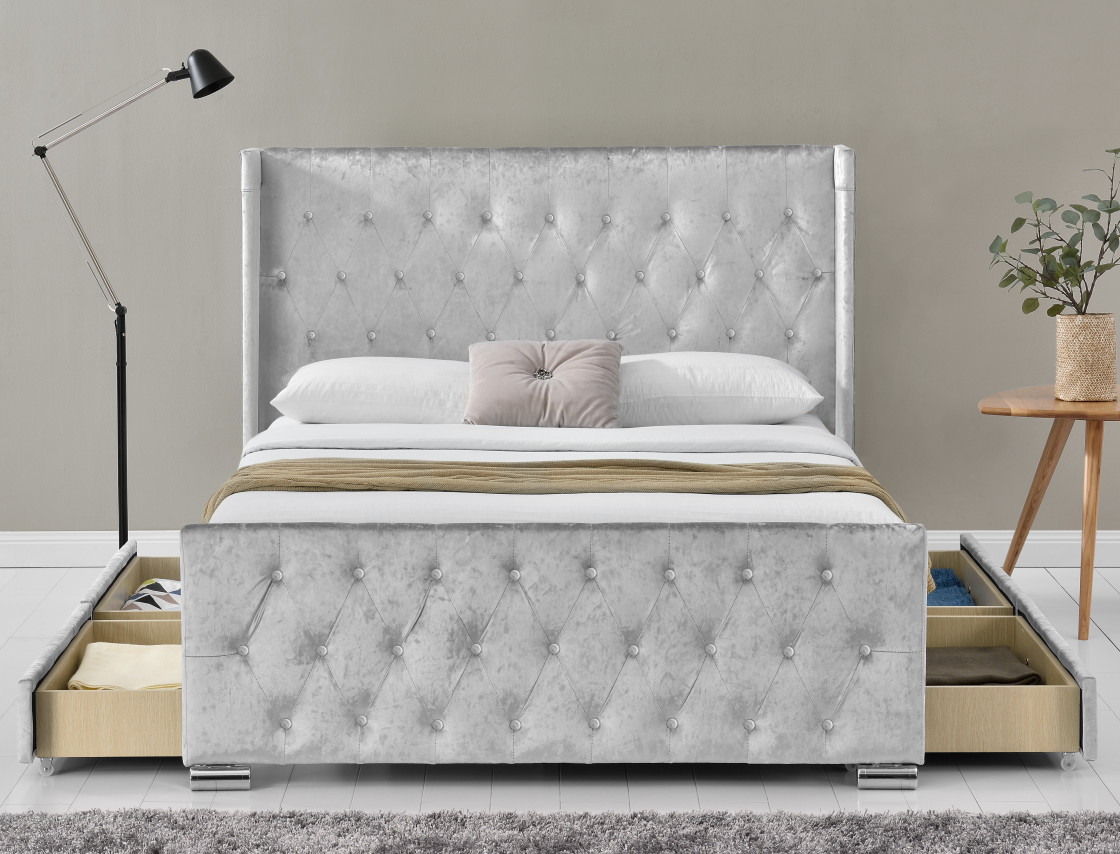 Optional Size and Multicolor Upholstered Bed Tufted Buttons With storage