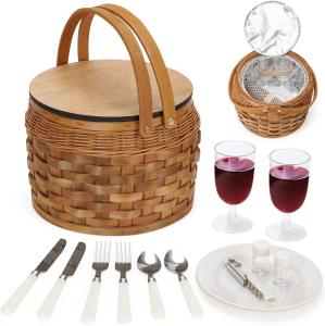 Wholesale Small Picnic Baskets with Insulated Cooler, Picnic Basket Hamper for 2, Woodchip Wicker Basket, from china suppliers